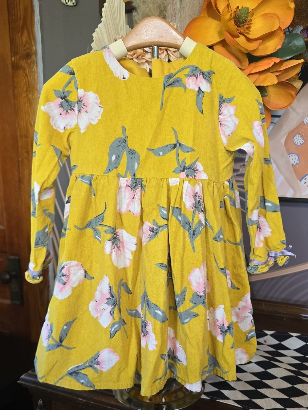 next Mustard Yellow Floral Long-Sleeve Dress